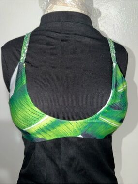 Green Tropical Leaf Bikini Top
